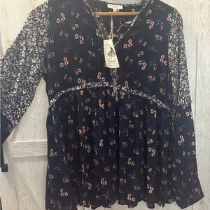 Easel Boho Floral Mixed-Print Top – Size S (NWT)-OVERSIZED